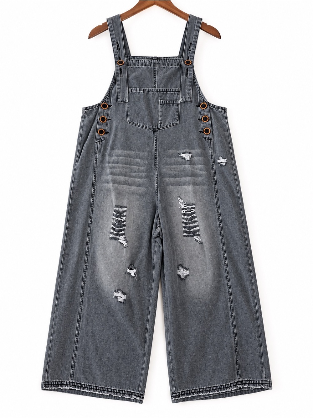 Easel Distressed Gray Denim Overalls